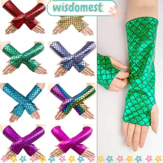 Wisdomest ถุงมือ แบบสวมนิ้ว ปลอกแขนเกล็ดปลา สีสันสดใส แฟนซี ป้องกันแสงแดด ฮาโลวีน เวที