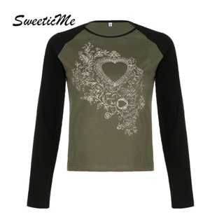 Sweeticme เสื้อยืดลําลอง คอกลม แขน Raglan เข้ารูป แฟชั่นใหม่ สําหรับสตรี 2023