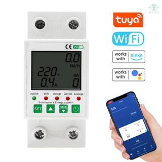 Tuya WiFi 2P Intelligent Leakage Protecting Switch Current Voltage Monitoring Timer Function Power Meter Compatible with Amazon Alexa and Google home for Voice Control