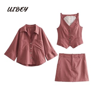 Uibey เสื้อเชิ้ตแฟชั่น อเนกประสงค์ + คูลอตต์ 9699