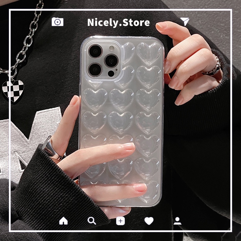 Ins เคสโทรศัพท์มือถือแบบใส กันกระแทก ลายหัวใจ 3D เรียบง่าย สําหรับ iPhone 15 14 Plus 13 12 Mini 11 Pro Max Xs Xr X 8 7