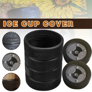 Black Hockey Pucks Beer Can Cooler Holder / Hockey Puck Bottle Opener