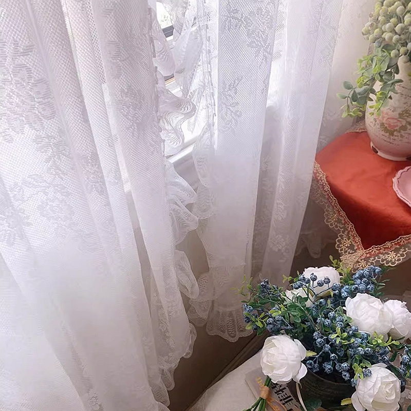 ผ้าม่านสั้น ผ้าถัก ลายลูกไม้ ดอกไม้ สีขาว ปรับได้ สําหรับห้องครัว ห้องนอน ประตู