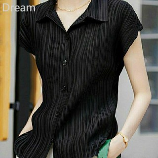 Hot Korean style lapel short-sleeved shirt womens new slim and slim stylish shirt top