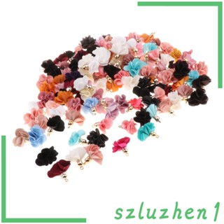 [Szluzhen1] จี้พู่ผ้า ลายดอกไม้ คละสี 25 DIY 100 แพ็ก