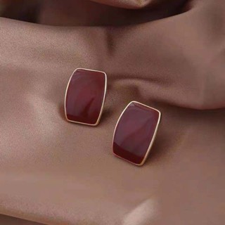 S925 Silver Needle Korean Style Minimalist Morandi Color Stud Elegant Wine Red Retro Cold Style Distinctive Earrings Earrings