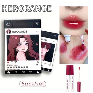 Herorange ชุดลิปสติก ลิปกลอส เนื้อแมตต์ 5 ชิ้น ต่อชุด