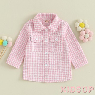 Kidsup1 เสื้อแจ็กเก็ตคาร์ดิแกน แขนยาว พิมพ์ลายสก๊อต ติดกระดุม แฟชั่นฤดูใบไม้ผลิ ฤดูใบไม้ร่วง สําหรับเด็กผู้หญิง