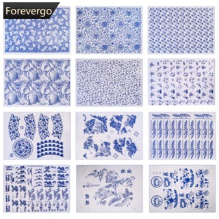 Forevergo กระดาษเซรามิก ลายดอกไม้ สีฟ้า และสีขาว 47*35 ซม. I1W9