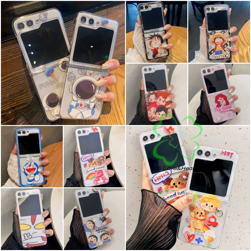 น่ารักการ์ตูนทาสีโปร่งใส Hard PC กรณี Samsung Galaxy Z Flip 6 Z Flip 5 Z Flip 4/3 Clear ปลอกป้องกันกันกระแทก Shell Z Flip5 4 3