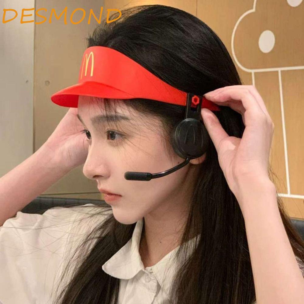 Desmond McDonald's Cap, หมวกบังแดด Parody McDonald's Red Hat, Family Toy Set Gags Toys Selfie Red Walkie Talkie Hat Cashier Microphone Cap