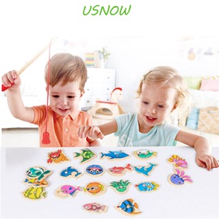 Usnow คันเบ็ดตกปลาไม้ Montessori ของเล่นเสริมการเรียนรู้ สําหรับเด็ก ผู้ปกครอง 1 ชิ้น