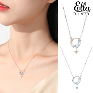 Ellastore123 สร้อยคอ จี้รูปดาว ดวงจันทร์ ประดับพลอยเทียม ปรับขนาดได้ กันแพ้ หรูหรา เครื่องประดับแฟชั่น สําหรับผู้หญิง