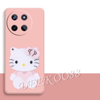 พร้อมส่ง เคสโทรศัพท์มือถือ ซิลิโคนนิ่ม ลายการ์ตูนแมวน่ารัก สีชมพู พร้อมกระจกแต่งหน้า ขาตั้งวาง สําหรับ Realme 11 C51 NFC 4G 5G Realme11 RealmeC51