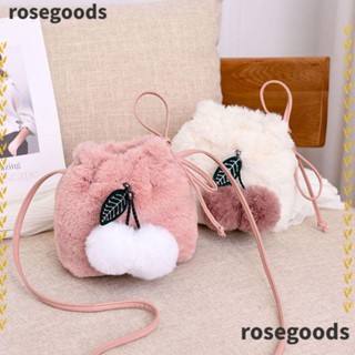 Rosegoods1 กระเป๋าสะพายไหล่ ประดับขนเฟอร์ ทรงโท้ท แบบนิ่ม แฟชั่นฤดูใบไม้ร่วง และฤดูหนาว สําหรับผู้หญิง