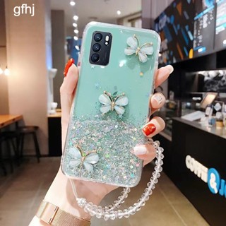 เคสโทรศัพท์ สําหรับ OPPO Reno 8T 8 7 6 6Z 5 4 4Z 2 2Z Pro 4G 5G มือถือนิ่ม กันกระแทก ปิดด้านหลัง ลายผีเสื้อ แต่งกลิตเตอร์ พร้อมสายคล้องมือ