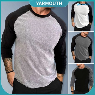 Yyr-- เสื้อยืดลําลอง คอกลม แขน Raglan ทรงสลิมฟิต เหมาะกับฤดูใบไม้ผลิ ฤดูใบไม้ร่วง สําหรับผู้ชาย ใส่เข้าฟิตเนส เข้ายิม สตรีทแวร์