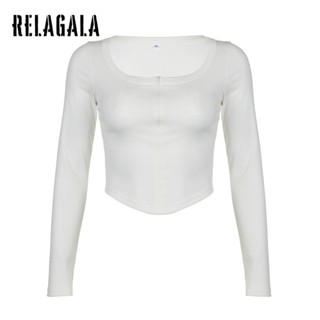 Relagala ใหม่ เสื้อยืดลําลอง แขนสั้น มีซิป เข้ารูป สีพื้น สําหรับสตรี 2023