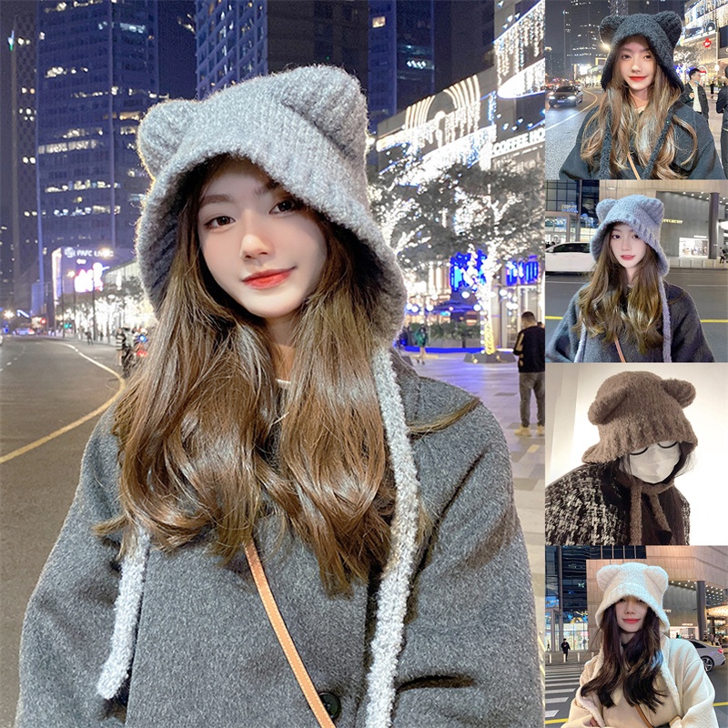 หมวกถัก แต่งหูหมีน้อยน่ารัก ให้ความอบอุ่น แฟชั่นฤดูใบไม้ร่วง และฤดูหนาว สําหรับนักเรียน