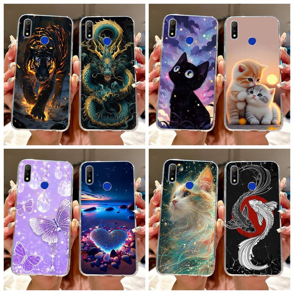 สําหรับrealme 3 Pro 3iปลอกRMX1827 RMX1851 RMX1825 RMX1821 ฝาครอบซิลิโคนอ่อนนุ่มน่ารักการ์ตูนTiger DragonสําหรับRealme3 กรณี