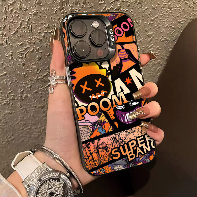 สนุกการ์ตูนรูปแบบสีส้มเคสโทรศัพท์สําหรับ IPhone 16 11 12 13 14 15 Pro MAX X XR XS MAX 7/8 Plus Se2020 หรูหรากันกระแทก