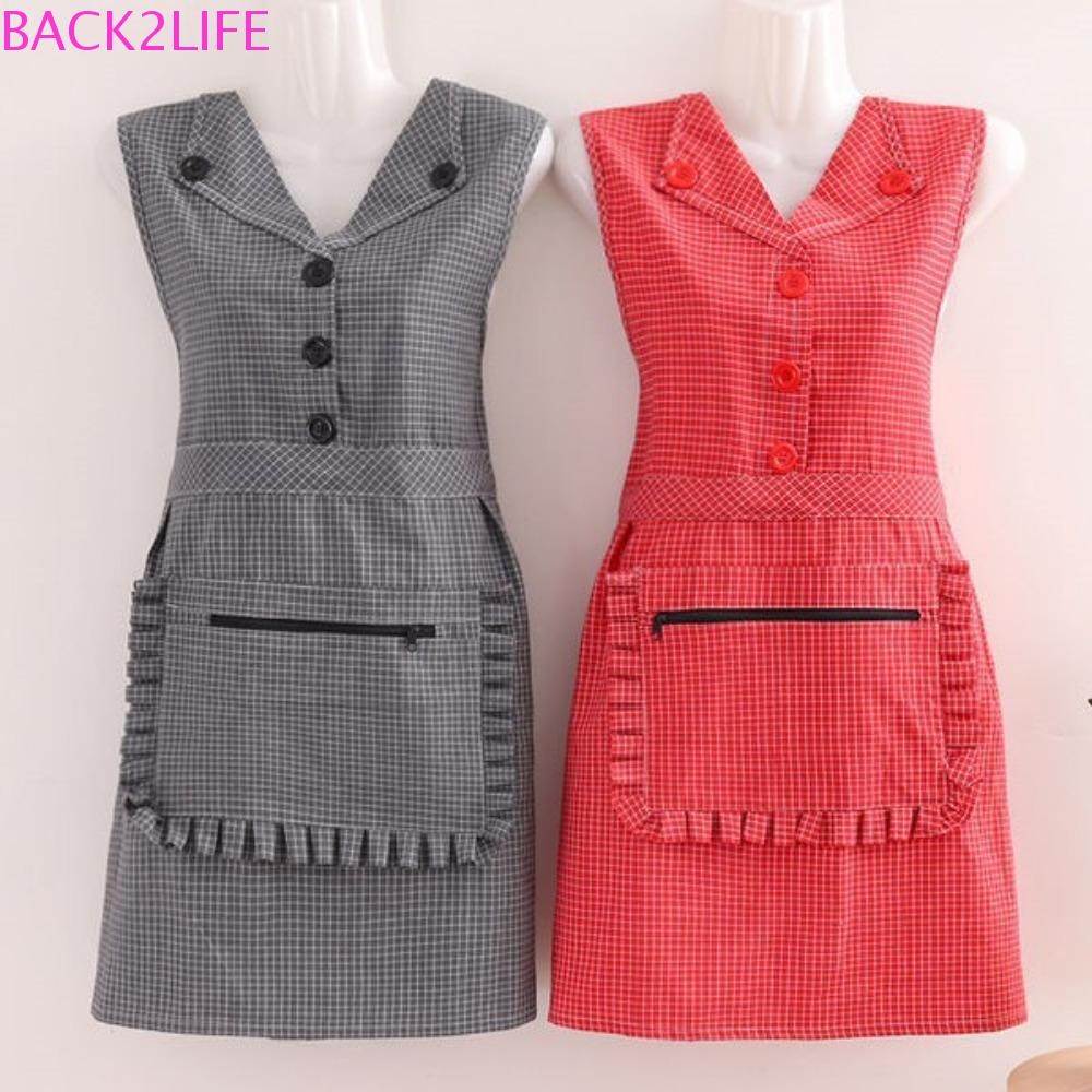 กลับ2ชีวิต เสื้อกั๊กปกผ้ากันเปื้อน,ลายสก๊อตขนาดเล็กน้ํามันหลักฐานผ้ากันเปื้อนทําอาหาร,ทนทานผ้าฝ้ายแฟชั่นกระโปรงสไตล์แขนกุดผ้ากันเปื้อนครัว
