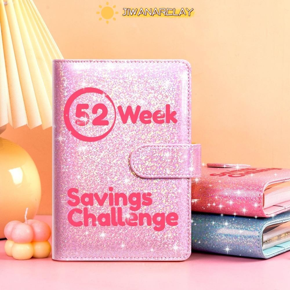 Jiwanarclay 52 สัปดาห์ซองจดหมาย Challenge Binder, PU นุ่มประหยัดเงิน Mini Binder Saving Challenge, Reusable กันน้ํา Saving Challenges แผ่นคู่