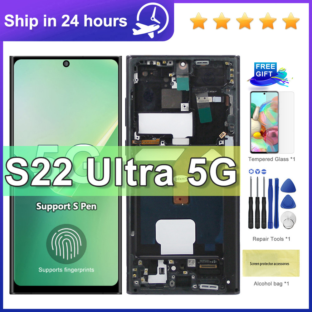S22 Ultra Super AMOLED หน้าจอสําหรับ Samsung S22 Ultra 5G S908B S908B/DS จอแสดงผล Lcd หน้าจอสัมผัสดิ