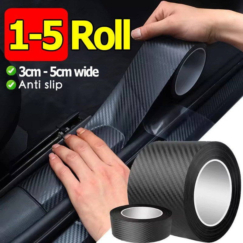 1/3/5Rolls 3D คาร์บอนไฟเบอร์ประตูกันชน / แถบป้องกันท้ายรถ / เทปป้องกันรอยขีดข่วนประตูรถ