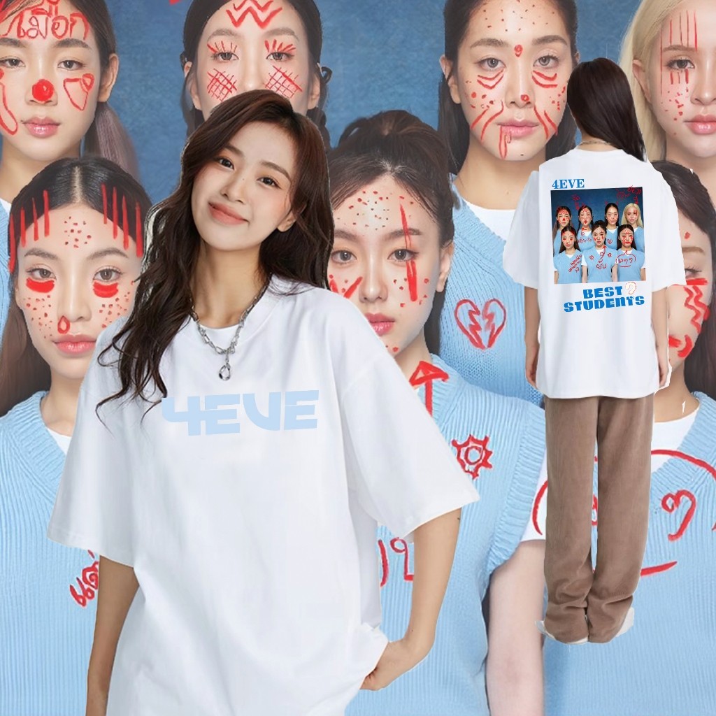【New】2024 4EVE T-shirt แขนสั้น แนวสตรีท Oversize เสื้อยืดชาย หญิง Cotton100% Shirt#GG04