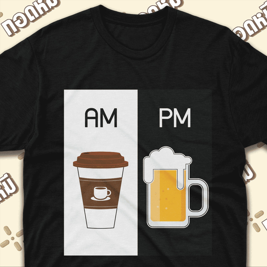 S-5XL เสื้อยืดลาย " AM PM " เนื้อผ้า Cotton 100%