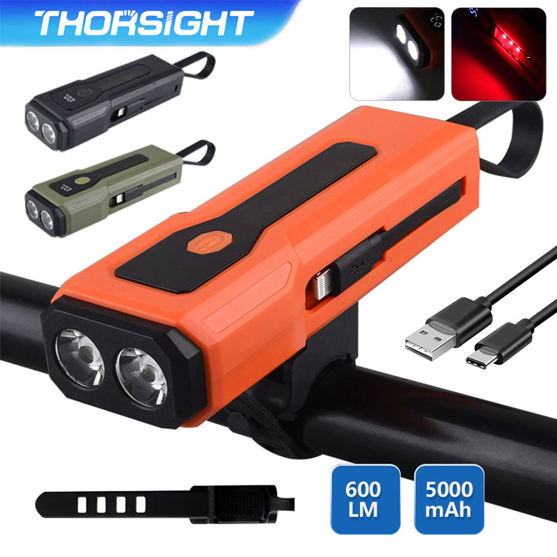 Thorsight ไฟหน้าจักรยาน 600 Lumens ไฮไลท์ กันน้ํา พร้อม USB ชาร์จ LED จักรยานอุปกรณ์เสริม