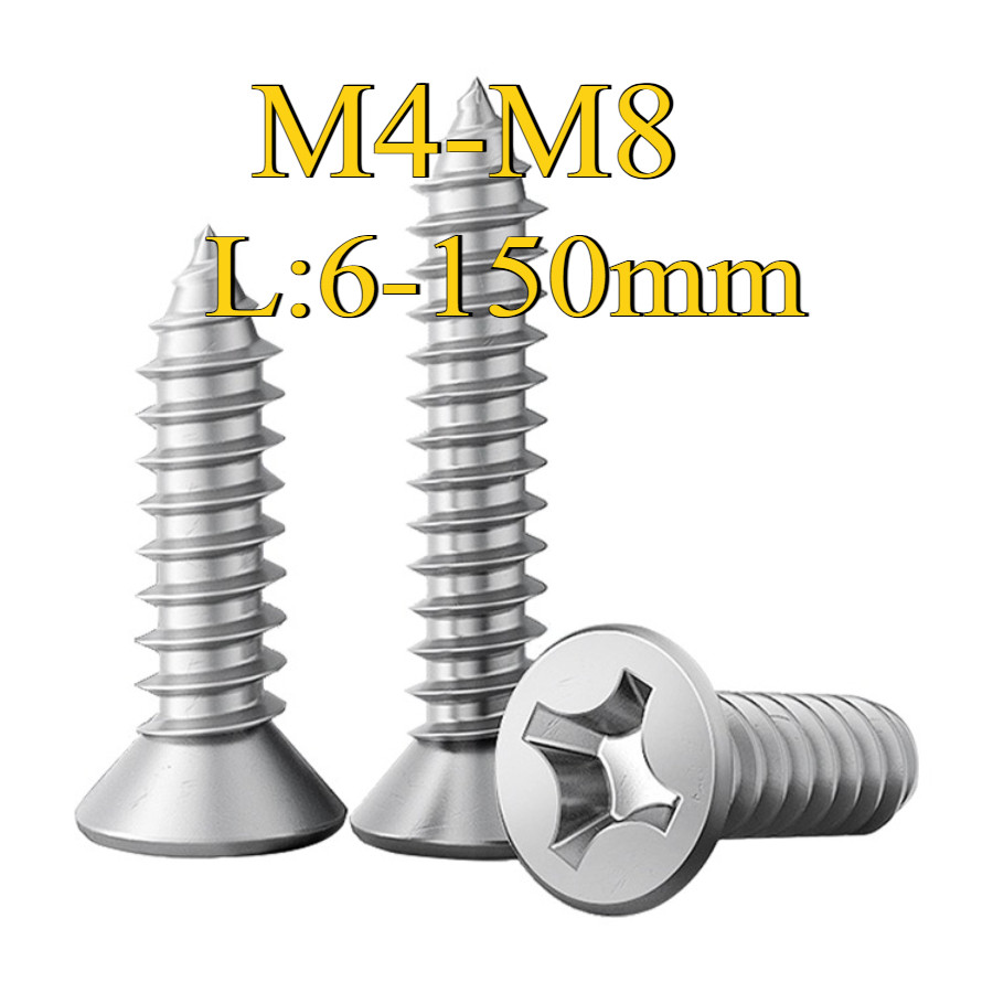 304 สกรูไม้แตะสแตนเลส Cross Countersunk M4/M4.2/M5/M5.5/M6/M8 (ZQ-RM-PH)