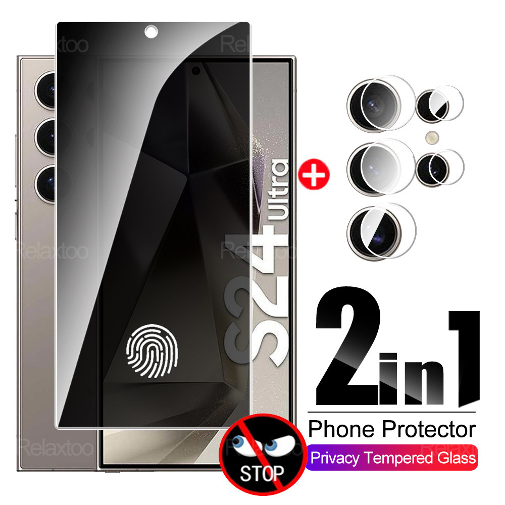 2in1 กระจกนิรภัยความเป็นส่วนตัวสําหรับ Samsung Galaxy S24 Ultra ป้องกันหน้าจอ Samsun S25 S25 Ultra S24 Plus กล้องป้องกันกระจก