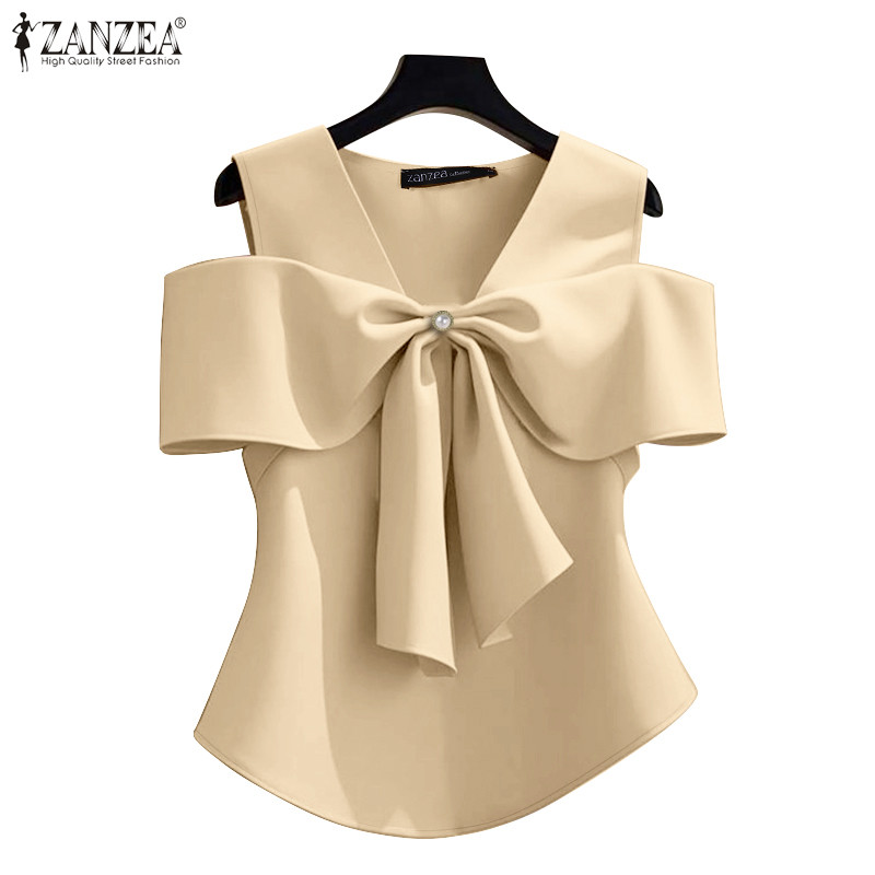 Zanzea เสื้อเบลาส์แขนสั้นคอวีลําลองสไตล์เกาหลีสําหรับผู้หญิง