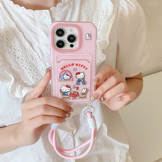 💕เคสสุดน่ารักพร้อม ช่องใส่บัตร+สาย  IPhone 11 13 12 15 14 Pro Max 7 15 8 14 Plus XS X XR Max#064043