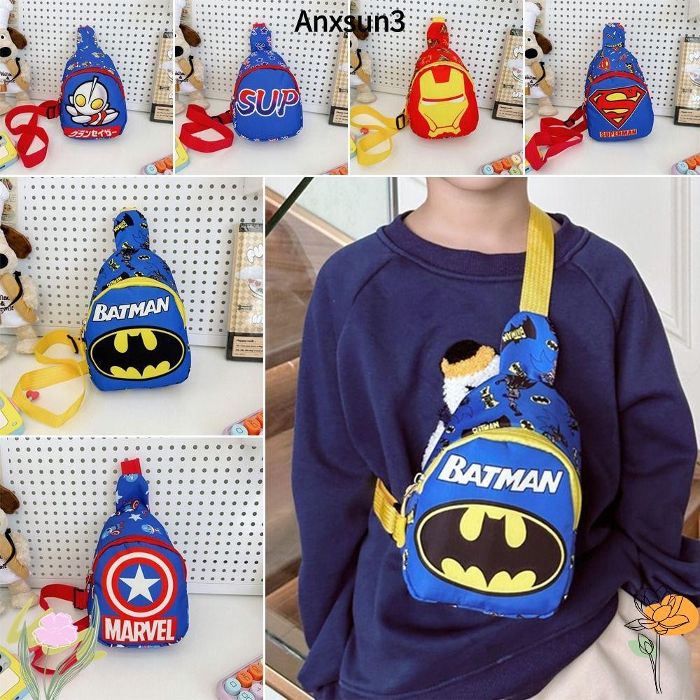 Anxsun3 1 ชิ้นกระเป๋าหน้าอก, Spiderman Superman Travel Messenger กระเป๋าเป้สะพายหลังเด็กไหล่กระเป๋าถือ,ทนทาน Kawaii แบบพกพาการ์ตูน Crossbody กระเป๋าสําหรับชายเด็กเด็ก