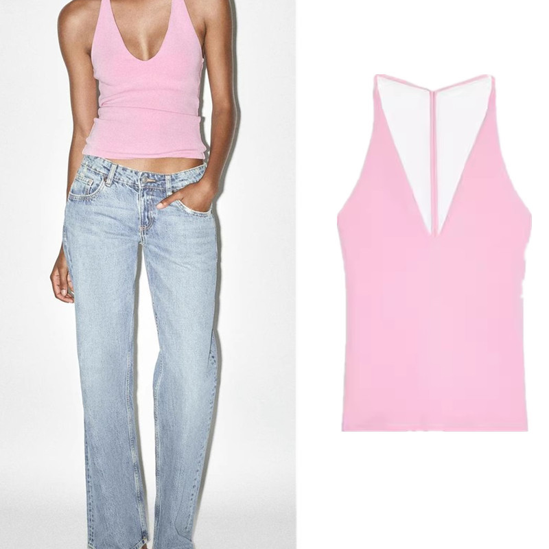 ZARA Back Strap Halter Collar Light Mature Style Top 4174385