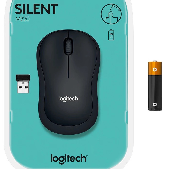เมาส์ไร้สาย Logitech M220 SILENT, 2.4 GHz พร้อมตัวรับสัญญาณ USB, การติดตามออปติคัล 1000 DPI, แบตเตอร