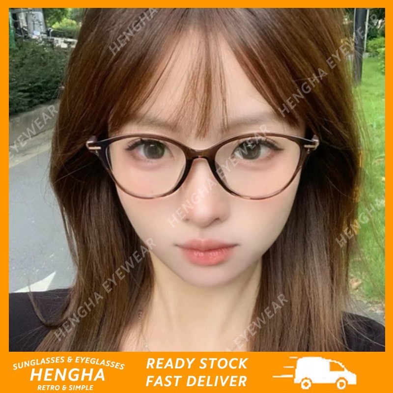 (HENGHA) แว่นตาน้ําตาลสไตล์เกาหลี ย้อนยุค ป้องกันแสงสีฟ้า สำหรับอ่านหนังสือและใช้งานประจำวัน