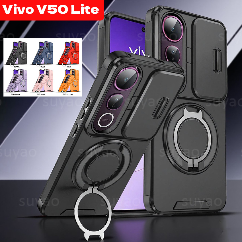 เคสโทรศัพท์แม่เหล็กพร้อมแหวน Vivo Y31 5G/Y21d/V50 Lite/V60/V40/V50 Lite 2025 พร้อมขาตั้งแหวน เลนส์กันกระแทก รองรับแม่เหล็ก