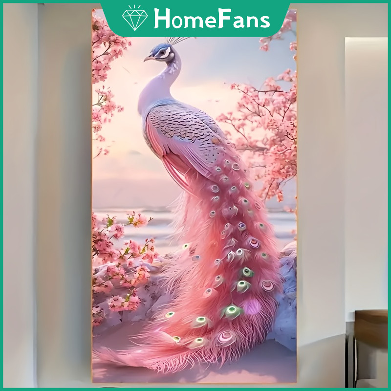 HF ขนาดใหญ่นกยูงสีชมพู 5D DIY เพชรจิตรกรรมชุด Cosmic Cross เพชรเย็บปักถักร้อยภาพวาด Rhinestone โมเสคเพชร Art Home Decor ภาพวาด