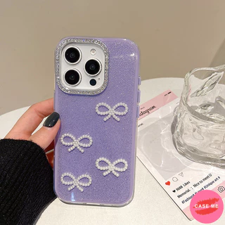 เกาหลี 3D Pearl Bowknot Glitter Diamond TPU เคสโทรศัพท์สําหรับ iPhone 16 15 14 Plus 13 12 11 Pro Max 15Pro 2 IN 1 Thicken ป้องกันมือถือกลับปลอก