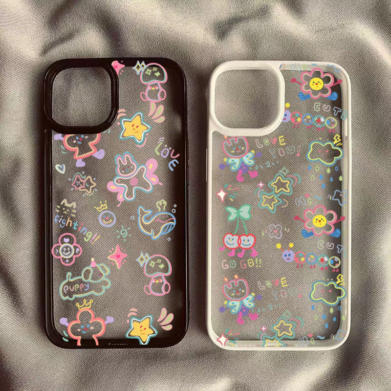 SAMSUNG ปลอกสําหรับsamsung A06 A16 A05 A05S A15 A55 A35 A26 A56 A36 A54 A12 A52 A34 5G A32 น่ารักการ์ตูนที่มีสีสันรูปแบบกันกระแทกClear Hardซิลิโคน