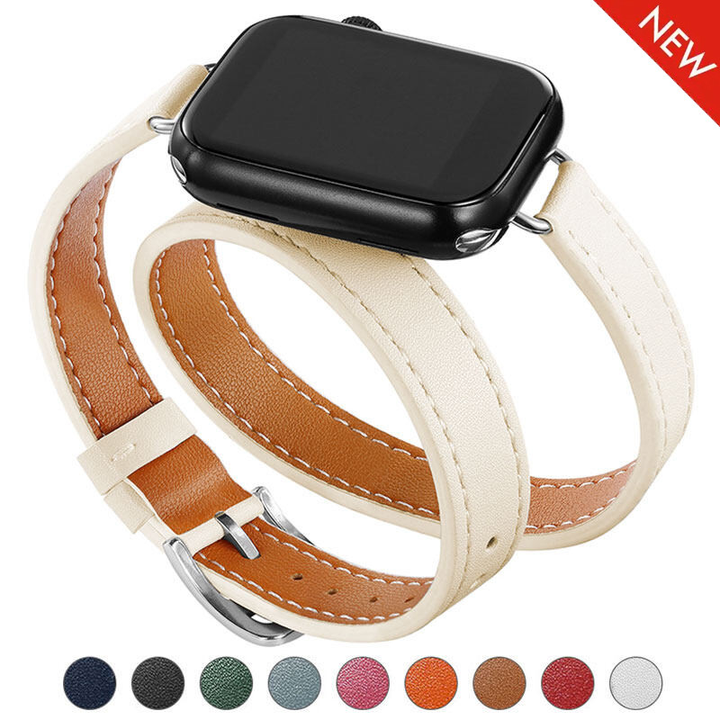 Double Tour สายหนังสําหรับ Apple Watch 10 42 มม.46 มม.44 มม.41 มม.40 มม.45 มม.38 49 มม.ยาวพิเศษ Slim ธุรกิจ iWatch Ultra 2 9 8 SE 7 6 5 3 4 Correa อุปกรณ์เสริม