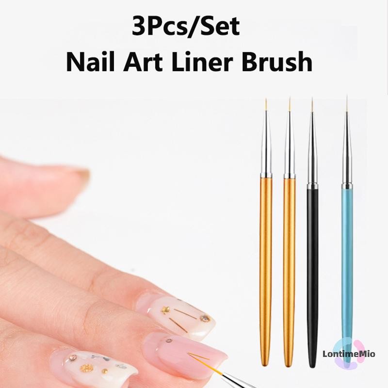 Lontimemio] 3 ชิ้นเล็บ Liner แปรงภาษาฝรั่งเศสคํา Stripe 3D เคล็ดลับ Line Stripes DIY วาดปากกา UV เจลแปรงภาพวาดเล็บเครื่องมือชุดใหม่