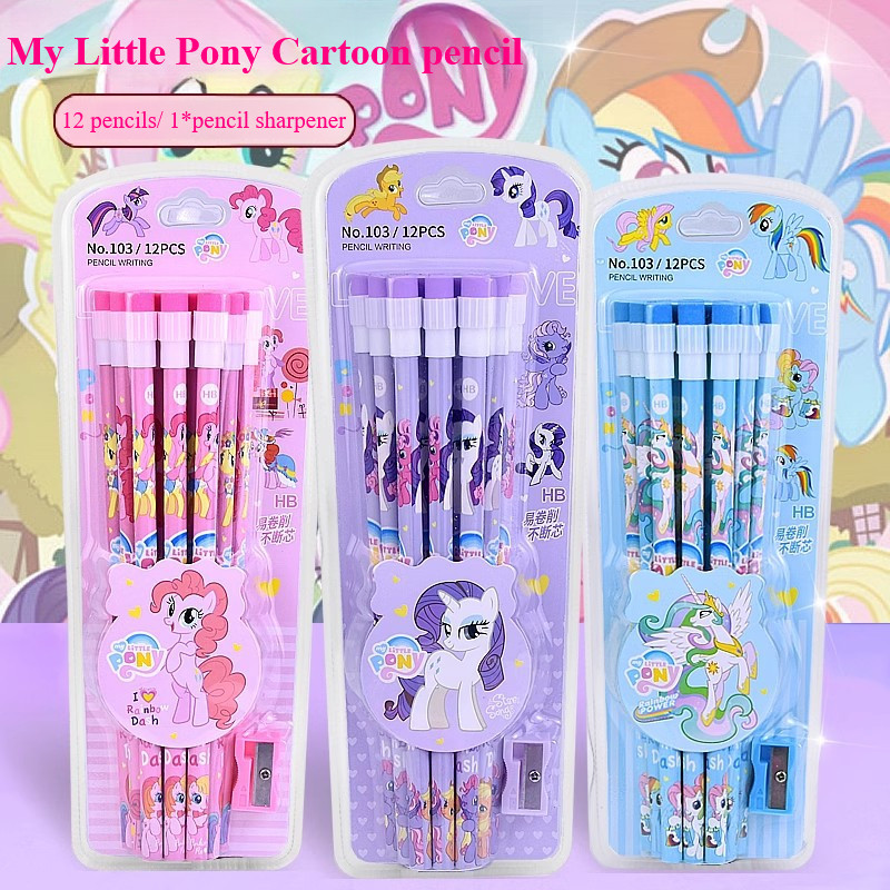 My Little Pony ดินสอไม้การ์ตูน HB พร้อมยางลบ ฝึกเขียน พร้อมกบเหลา 12 ชิ้น ต่อกล่อง