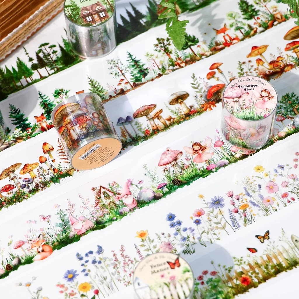 Jianwu 40 มม.* 200 ซม.เทพนิยายในป่า Series Vintage พืชดอกไม้วัสดุ Collage PET เทป Creative DIY Journal เครื่องเขียน