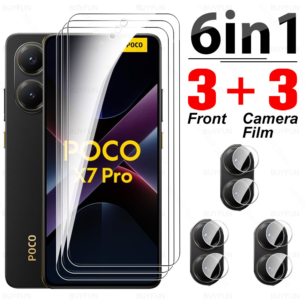 6in1 สําหรับ Xiaomi Poco X7 Pro ป้องกันหน้าจอกระจกนิรภัย Poko Poxo X7Pro PocoX7Pro กาวเต็มกล้องฟิล์ม