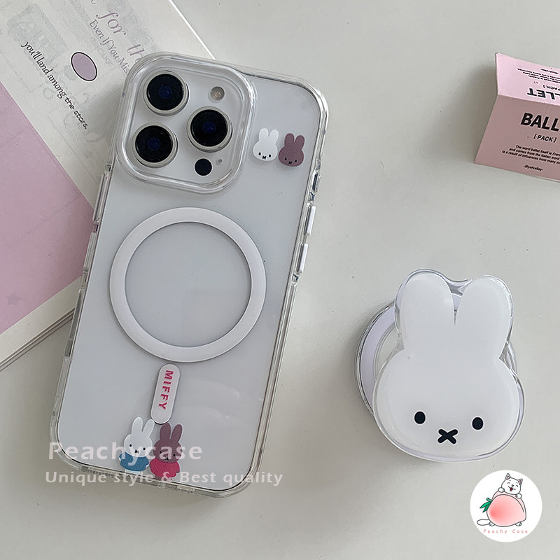 การ์ตูนน่ารัก มิฟฟี่ กระต่ายที่วางยืนชาร์จไร้สายกรณีโทรศัพท์เข้ากันได้สําหรับ ไอโฟน 16 15 14 13 มือโปร สูงสุด 16โปรแม็กซ์ อะคริลิคล้างปกหลังปลอกกันกระ - รูปที่ 2